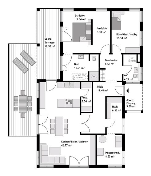 Grundriss Bungalow mit Flachdach, 154 qm