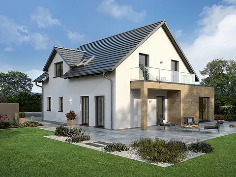 Exklusives Einfamilienhaus mit Übereck-Erker - Gartenansicht