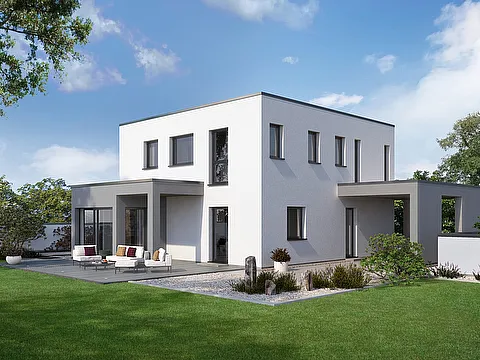 Stadthaus als Kubushaus Gartenansicht