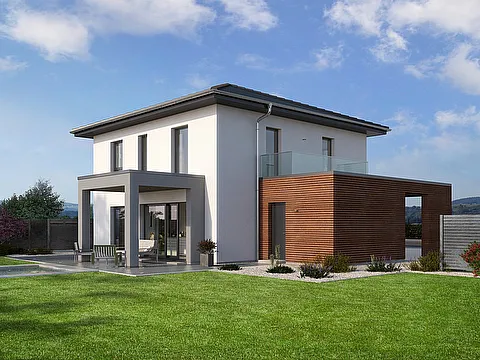 Stadthaus mit Carport mit überdachter Terrasse Gartenseite