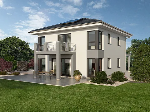 Stadtvilla mit Standbalkon als Fertighaus - Garten