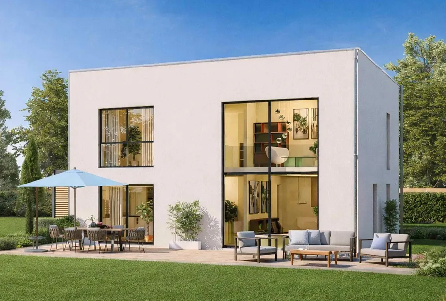 Exklusive STREIF-Villa 01, Flachdach, 2-geschossiges Panoramafenster, 190 qm