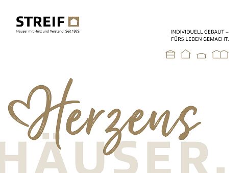 STREIF Katalogtitel Herzenshäuser mit Hausillustration und Markenlogo auf hellem Hintergrund