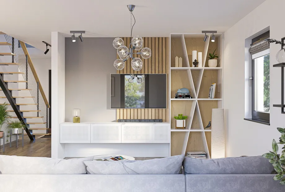 Bauhausvilla exklusiv Inneneinrichtung mit Treppe