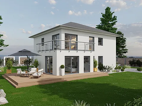 Zweifamilienhaus Fertighaus Entwurf - Gartenseite