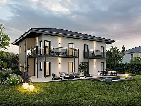 Mehrfamilienhaus 1 mit 4 Wohneinheiten - Gartenansicht